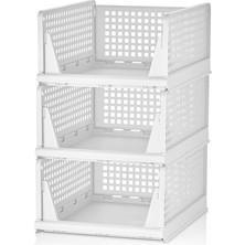 3 Adet Kayar Raf Elbise Dolap Içi Organizeri, Mutfak, Banyo, Çocuk Odası, Garaj ve Ardiye Için Üst Üste Dizilebilir Ünite, Kayar Raf Dolap Içi Kıyafet, Ev Aksesuarı Düzenleyici (Beyaz)