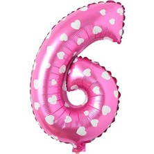 Vitrini 6 Rakamlı 16 Inç Pembe Kalpli Folyo Balon 36 cm (Pembe)