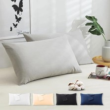 Home Pamuklu 2'li Kapaklı Yastık Kılıfı 50X70 cm - Yumuşak ve Nefes Alabilir - Düz Renk (Gri)