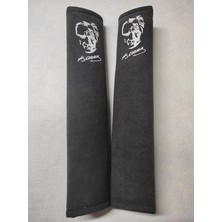 Atatürk Baskılı Beyaz Baskı Antrasit Alakantara Araç Emniyet Kemer Kılıfı & Ped (2 Adet) Boyun Çizilmelerine Karşı Koruma, Terleme Önleyici, Alcantara, Atatürk Imzalı