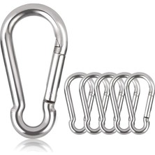 Karabina Alaşım Çelik, Anahtarlık, Karabina Kanca, 80 mm x Φ8 Mm, 250 Kg'a Kadar Taşıma Kapasitesi, Galvanizli (6 Adet)