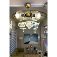 Minimal Globe Gold DUAL Plafonyer Bal Sarı Cam Avize