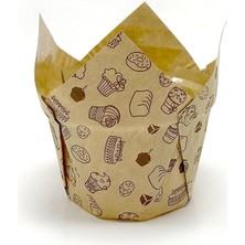Misda Store Hediye Sepeti 50'li Kalın Lale Kapsül Kraft Kek Desenli Muffin Kek Kalıbı, Içi Yağlı Kağıt Tulip, Cupcake Kağıdı Doğum Günü Parti Dekorasyonu Için