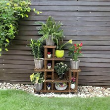 Misda Store Ahşap (Çam) Ceviz Renk 6 Katlı Bitki Standı, Kilitlenebilir Tekerlekler + Mini Bahçe Seti + My Bead Kokulu Mum 50 cc