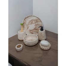 Trust Stone 6'lı Bej Mermer Desen Beton Banyo Seti Modern Tasarım ve Kolay Temizlik