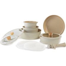 Midas Bej 11 Parça Ayrılabilen Saplı Iç Içe Geçebilen Tencere Tava Seti