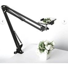 Misda Store 360° Üst Çekim Masaüstü Telefon Tripodu | Ayarlanabilir Süspansiyon Kol, Metal Kaymaz Taban, Evrensel Telefon Tutucu, Siyah