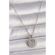 Mena Rise 316L Çelik Gümüş Renk Zincir Zirkon Taşlı Kalp Model Kadın Kolye - Lisinya