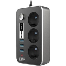 Misda Store Isıya Dayanıklı Termal Akım Korumalı 2 mt 10A 2500W 3lü Priz ve 3 Usbi 21A Uzatma Kablosu