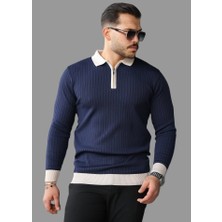 Supplierby Erkek Kol ve Yaka Detaylı Uzun Kollu Triko Kazak – Şık ve Rahat Günlük Kombin Parçası