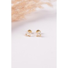 Sunshine 925 Ayar Gold Kapmalı 3'lü Baget Taşlı Tasarım Küpe