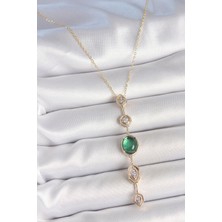 Mena Rise Pirinç Zincir Zümrüt Yeşil Gold Renk Zirkon Taşlı Y Kolye - Lisinya