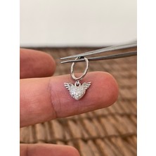 Aida Jewelss 925 Ayar Gümüş Kalpli Melek Taşlı Gümüş Halka Piercing 8 mm Gümüş Küpe