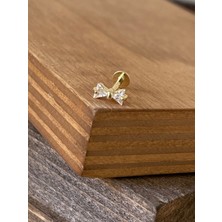 Aida Jewelss 925 Ayar Gümüş Taşlı Papatya Dudak Kıkırdak Helix Tragus Piercingi Gümüş Piercing