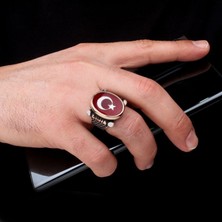 Takı925 Mineli Ayyıldız Model 925 Ayar Gümüş Kırmızı Erkek Yüzük