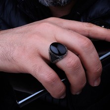 Takı925 Onix Taşlı Oval Model 925 Ayar Gümüş Erkek Yüzük