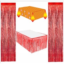 Zenviva Taraftar Sarı Kırmızı Masa Örtüsü, Kırmızı Masa Eteği, 2 Adet Kırmızı Arka Fon