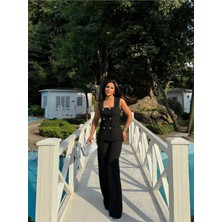 Bella Breeze Kadın Düğmeli Yelek Pantolon Kare Yaka Takım