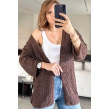 Noa Noa Kadın Beyaz Örgü Hırka – Püskül ve Elmas Desen Detaylı