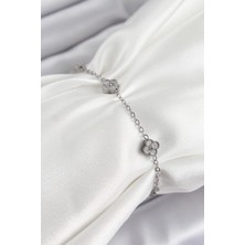 Bfs 316L Çelik Yonca Model Gümüş Renk Kadın Bileklik