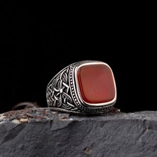 Takı925 Otantik Desen Motifli Akik Taşlı 925 Ayar Gümüş Erkek Yüzük