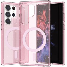 Zore Galaxy S23 Ultra Kılıf Magsafe Şarj Özellikli Parlayan Simli Saydam Renkli Nxxa Allstar Kapak-Pembe