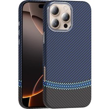 Zore iPhone 16 Pro Kılıf Magsafe Şarj Özellikli Karbon Fiber Görünümlü Nxxa Gros Kapak - Siyah-Lacivert