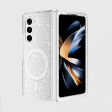 Zore Galaxy Z Fold 6 Kılıf Magsafe Şarj Özellikli Parlayan Simli Saydam Renkli Nxxa Allstar Kapak-Şeffaf
