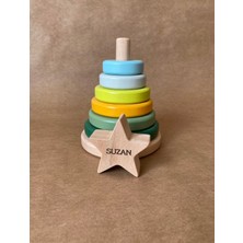 Tiny Wood Isme Özel Ahşap Yıldız Halka Kule | Montessori Eğitici Oyuncak & Dekoratif Ahşap Hanoi