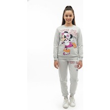 Kumrunun Dünyası Gri Renk Mickey Mouse Minnie Baskılı Alt Üst Takım Kız Çocuk Eşofman