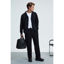 Grimelange GRIFFIN Erkek Kordonlu Beli Lastikli Metal Kuş Gözü Detaylı Siyah Eşofman Altı