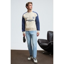 Grimelange MONTY Erkek Yuvarlak Yaka Baskılı Omuzları Yeşil Renkte Relaxed Fit Bej Sweatshirt