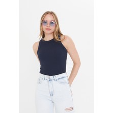 Lacivert Kadın Premium Doku Fitilli Pamuklu Atlet