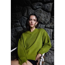 Suud Collection Yeşil Fade V Yaka Kazak