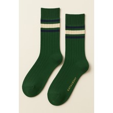 Erkek Çizgili Nakışlı Soket Çorap Yeşil