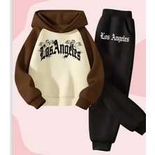 Amor Face Büyük Beden Özel Tasarım Los Angeles Melekleri Baskılı Kapüşonlu Modern Kadın Eşofman Takımı