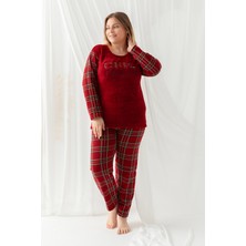 Nisanca Büyük Beden Kadın Peluş Polar Pijama Takımı Kışlık Çiçekli Desen Uzun Kollu Rahat Tasarım