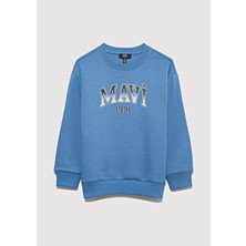 Mavi Logo Uzun Kol Kadın Sweatshirt Açık Mavi Renkli Grafik Desenli Orta Kalınlık