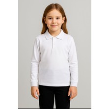 Gala Stil Unisex Tişört Beyaz Polo Yaka Uzun Kol Erkek Çocuk Slim Fit %35 Pamuk %60 Polyester %5 Elastan
