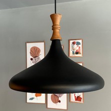 Bamyum Siyah Uzun Piyon Ahşap Tekli Avize Sarkıt Salon Mutfak Cafe Butik Lamba Aydınlatma Avizeler