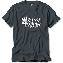 Marilyn Manson Iconic Text Füme Tişört Liyada