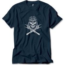 Kovboy Rock N Roll Skull Lacivert Tişört Liyada