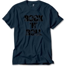 Black Rock 'n' Roll Text Lacivert Tişört Liyada