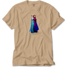 Karlar Ülkesi Elsa ve Anna Krem Tişört Liyada