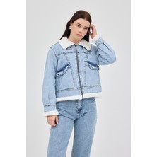 Rays Buzkar İçi Kürklü Crop Jean Kadın Ceket 6010