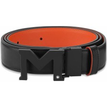 Montblanc Tokalı Siyahturuncu 35 mm Çift Yönlü M Deri Kemer 129714