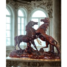 Büyük Boy 40 cm 2'li At Biblo Ahşap Renklerinde Dekoratif At Heykeli