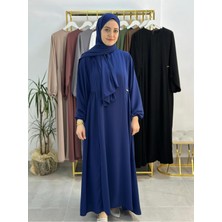 Erasra Class Şallı ,tesettür Yandan Büzgülü Elbise Takım ( Hac ve Umre Için Uygundur) Indigo Renk