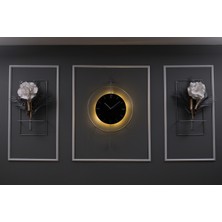 MetaQuartz Aksesuar 5'li Gümüş Siyah Kristal Elegante Set - Büyük Boy (50X75CM) - Modern Duvar Saati