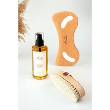 Doğal At Kılı Fırçası + Selülit Karşıtı Masaj Yağı 200 ml + Selülit Giderici Ahşap Masaj Aleti